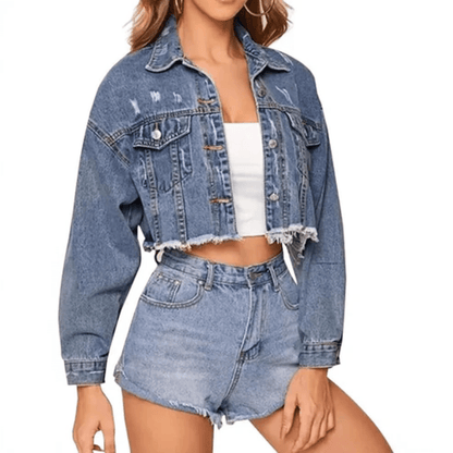 Distressed Denim Jacket Cropped