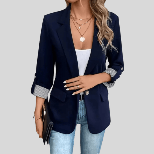Sleek Black Blazer Striped Cuff