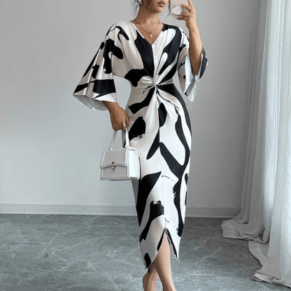 Sculpted Print Twist Midi Dress