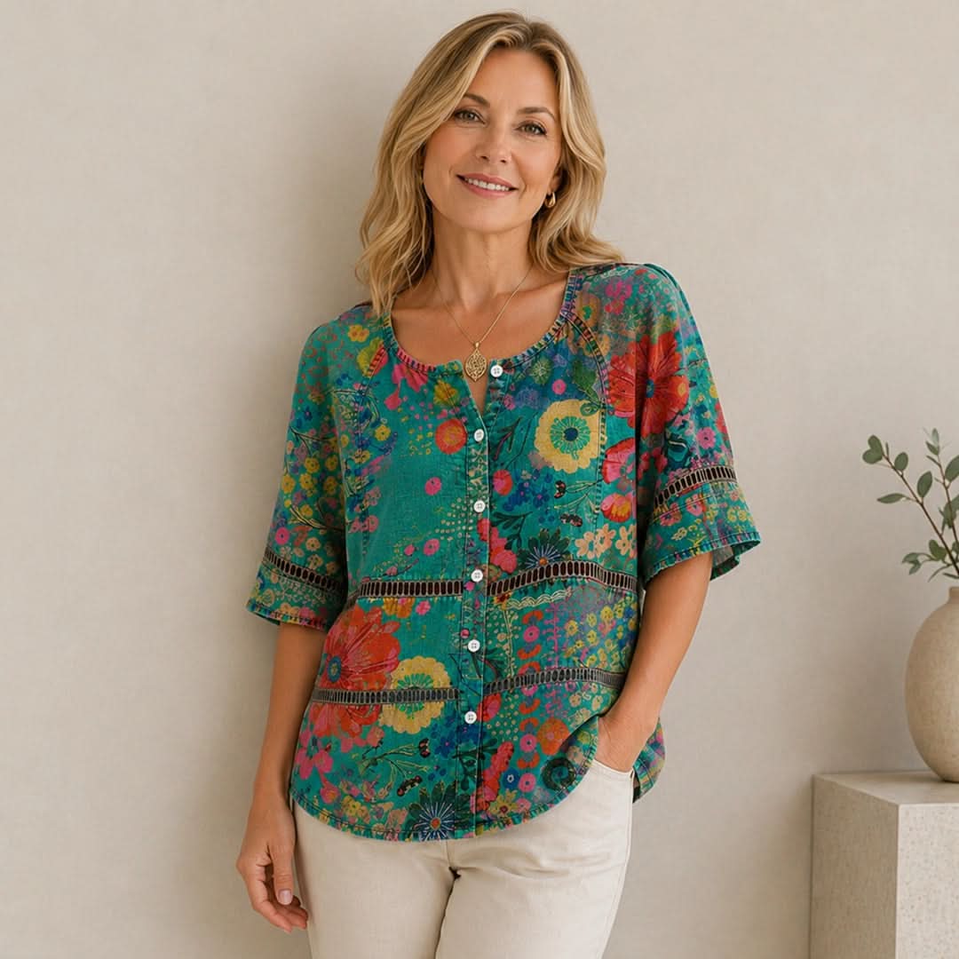Vintage-Print V-Ausschnitt Top