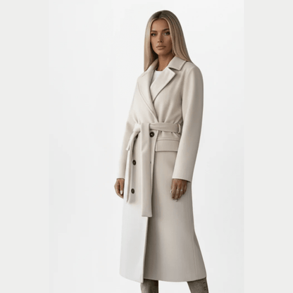 Polished Wool Coat Double Breasted with Belt