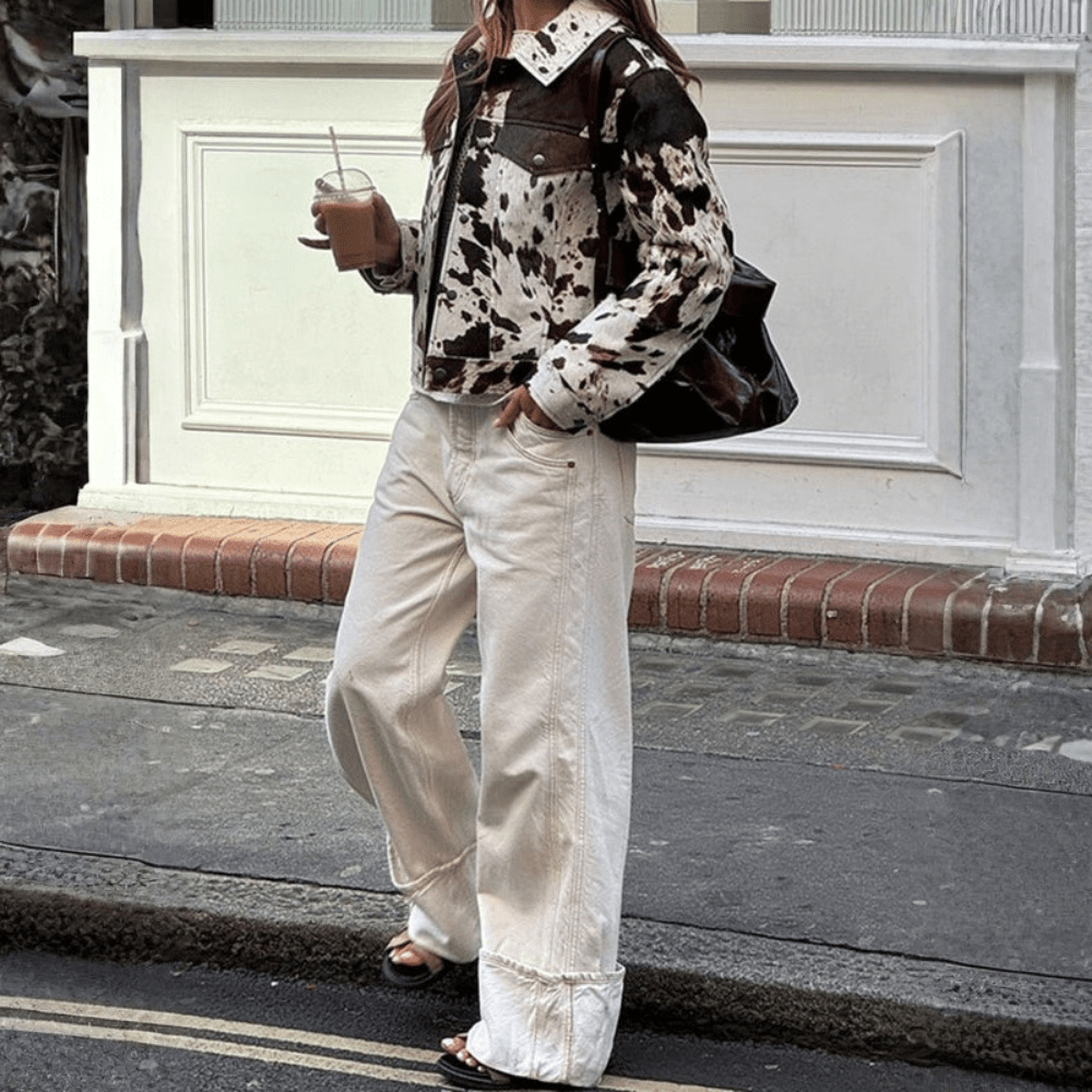 Bold Cow Print Cropped Blazer