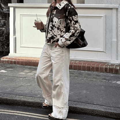 Bold Cow Print Cropped Blazer