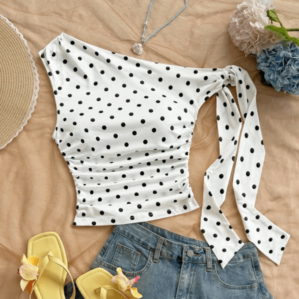 Playful Polka Dot One Shoulder Top