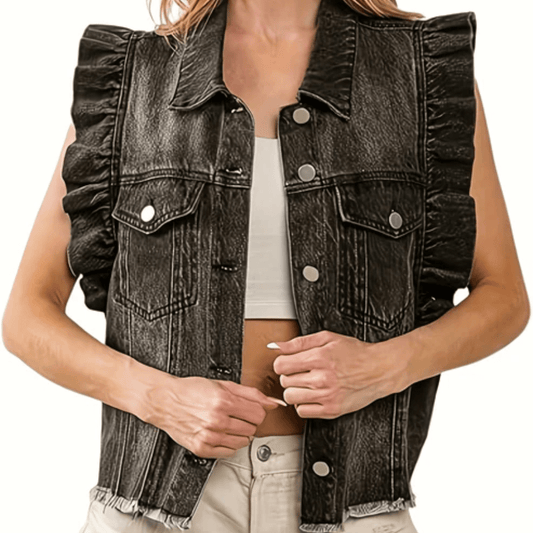 Playful Denim Jacket Ruffle Sleeves
