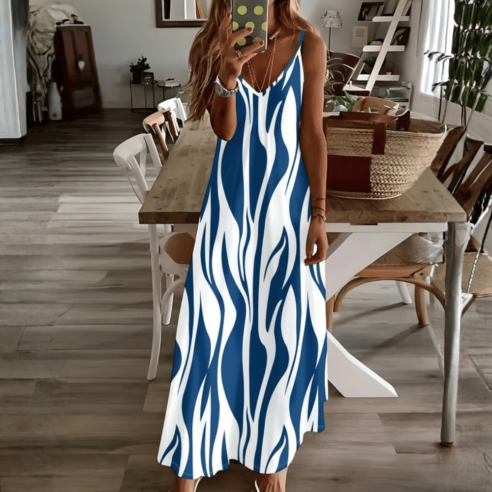 Blue White Zebra Print Vacation Dress