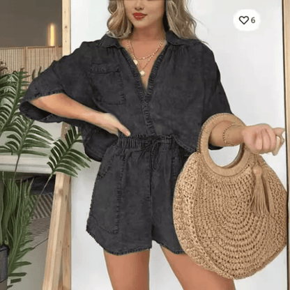 Washed Denim Two Piece Set