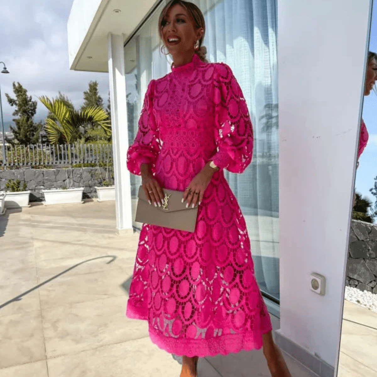 Elegant Lace Long Sleeve Midi Dress