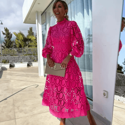 Elegant Lace Long Sleeve Midi Dress