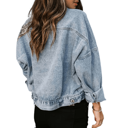 Bold Denim Leopard Patchwork Jacket