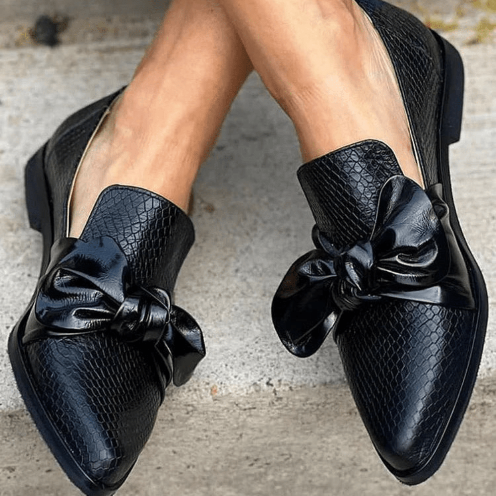 Polished Leather Bow Loafers