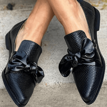 Polished Leather Bow Loafers