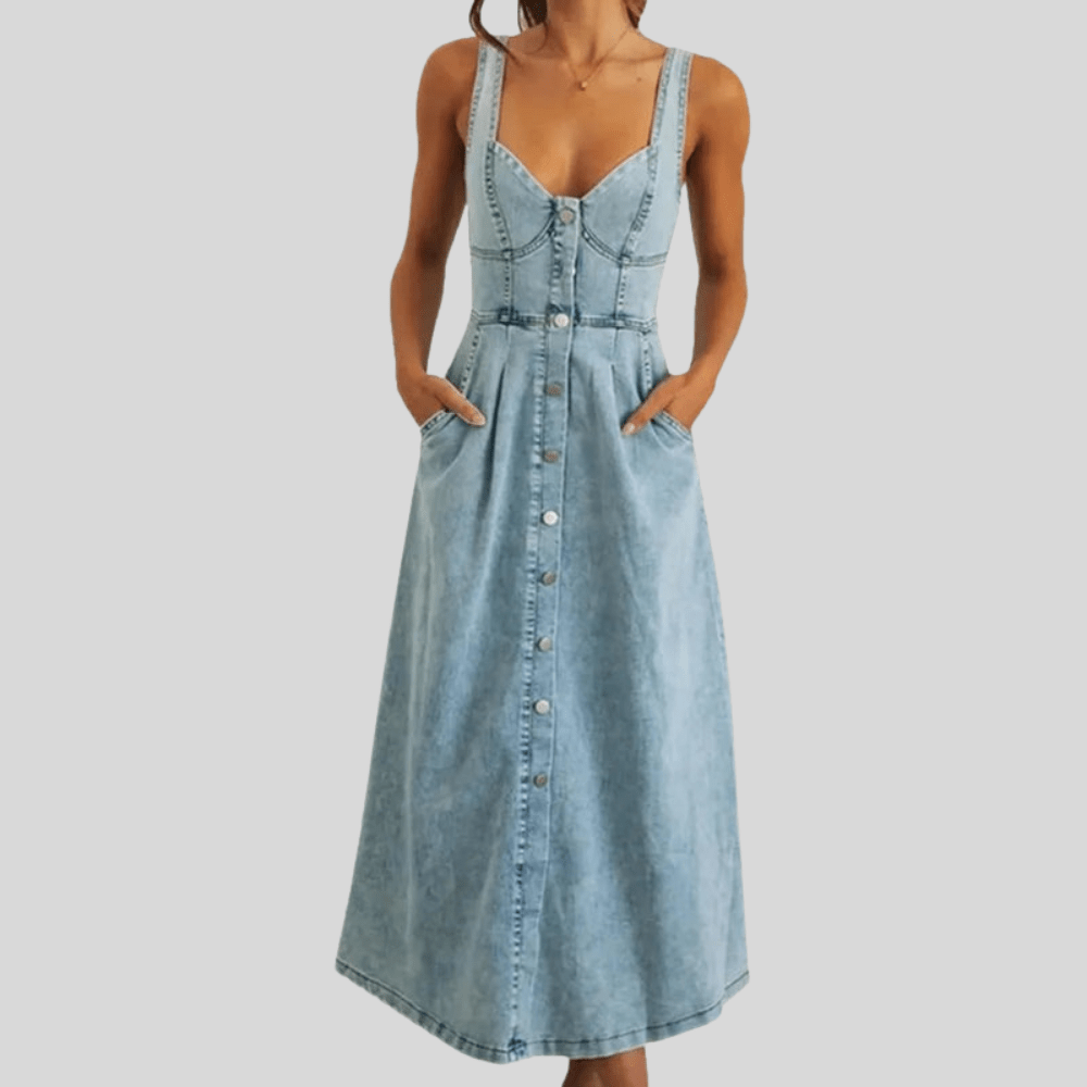 Sunny Denim Sundress Backless