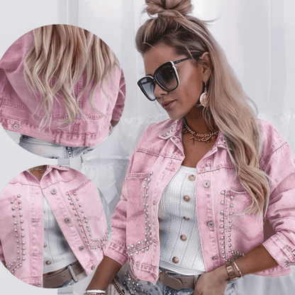 Chic Denim Pearl Pocket Jacket