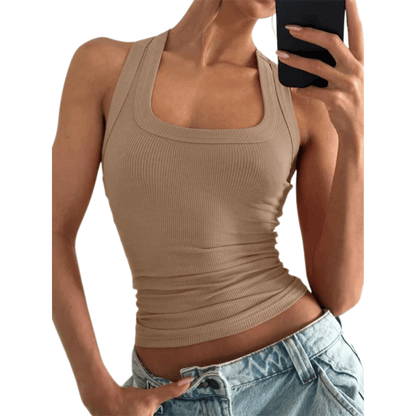 Ribbed U Neck Racer Tank