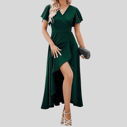 Graceful Lotus Sleeve Evening Dress