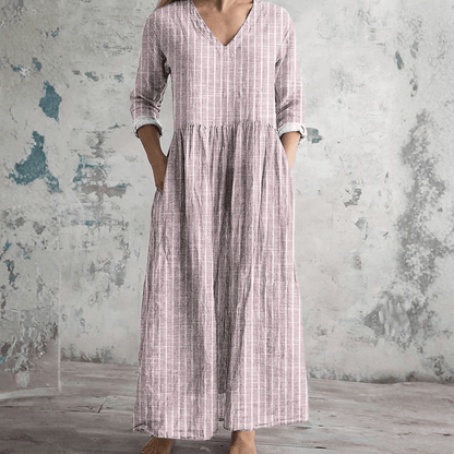 Breathable V Neck Stripe Dress