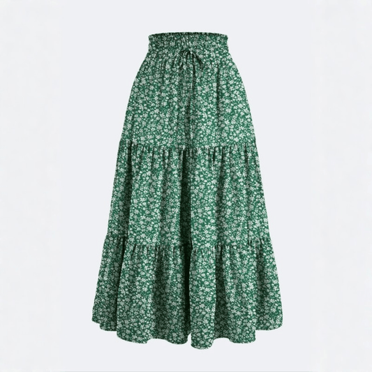 Floral Midi Skirt Elastic Waist