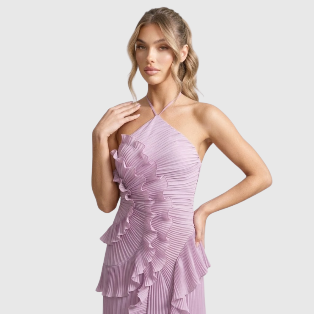 Halter Neck Pleated Midi Dress