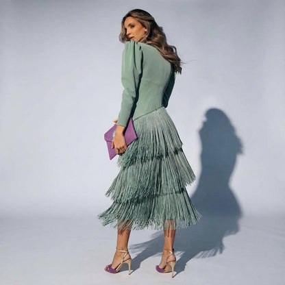 Noa | Women's V-Neck Cascade Fringe Occasion Dress