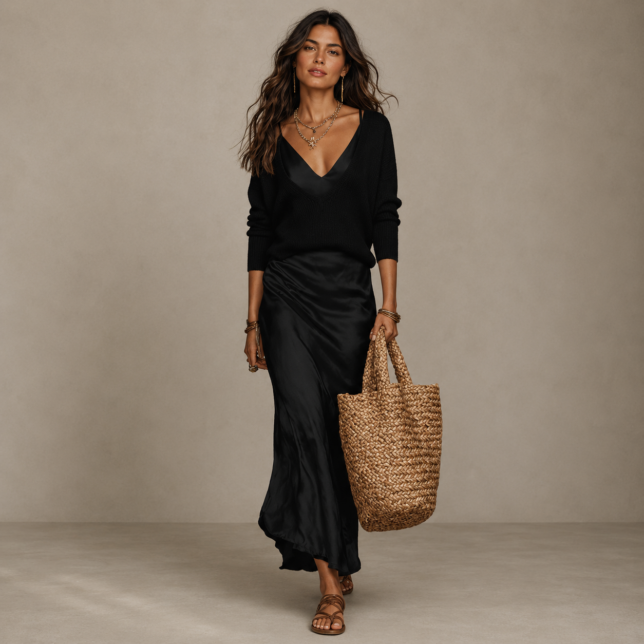 Soft Midi Skirt And Sweater Set