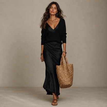 Soft Midi Skirt And Sweater Set