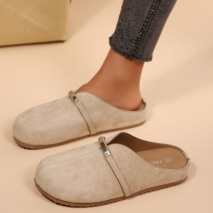 Metallic Buckle Slip On Mule Flats