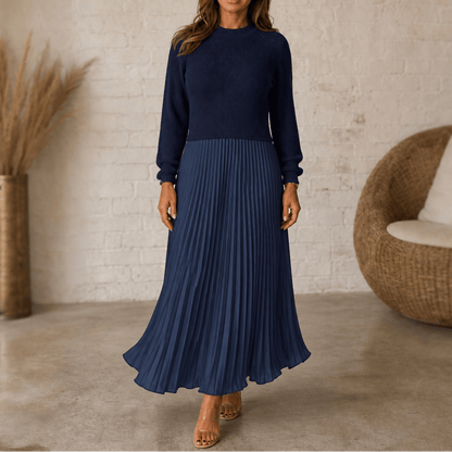 Kira | Women's Knit Pleated Maxi Dress with Flowing Skirt