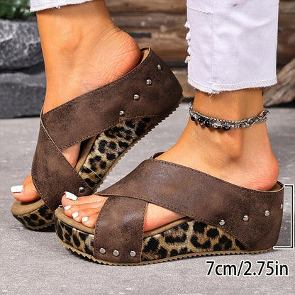 Leopard Platform Slip On Sandals