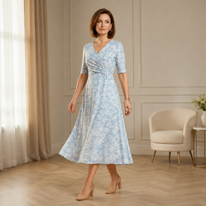 V-Neck Midi Dress With Side Pockets