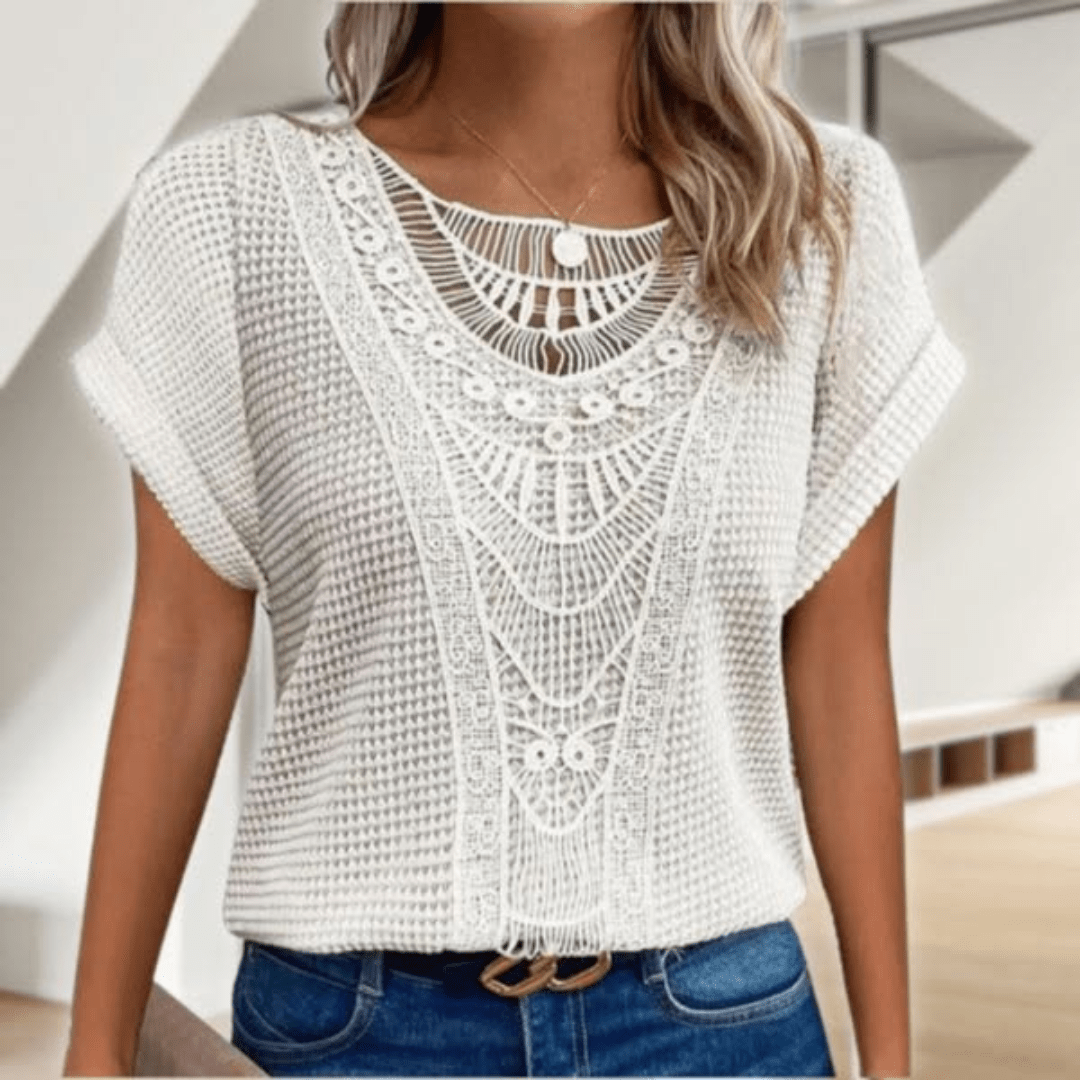 Ibiza Lace Detail Short Sleeve Blouse