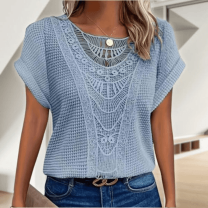 Ibiza Lace Detail Short Sleeve Blouse