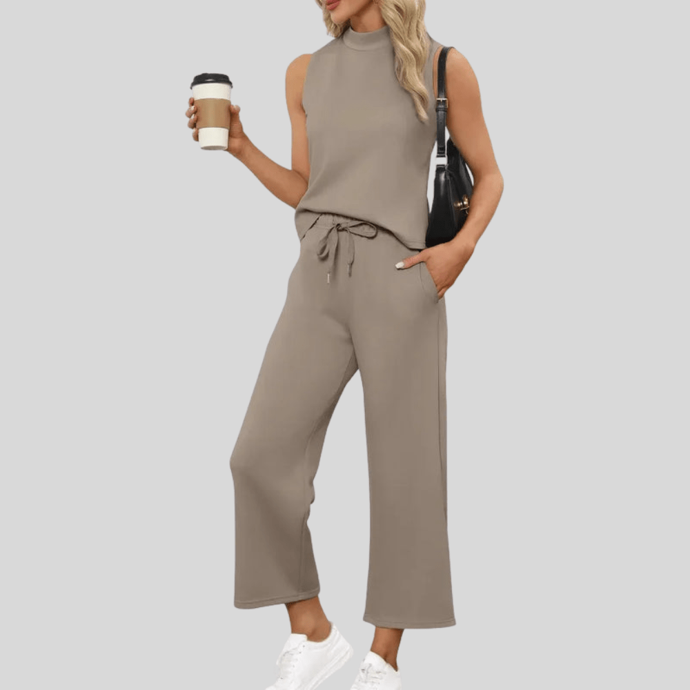 Sleeveless Vest and Wide Leg-Pants Set