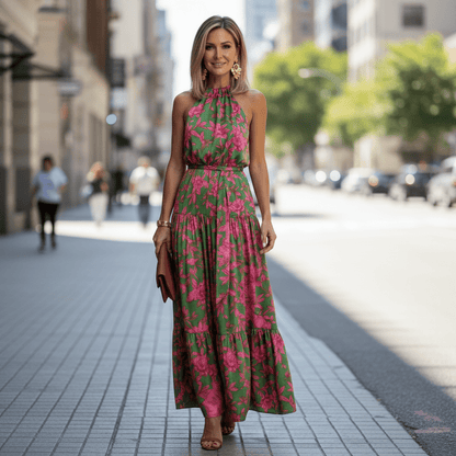 Vestido midi halter drapeado