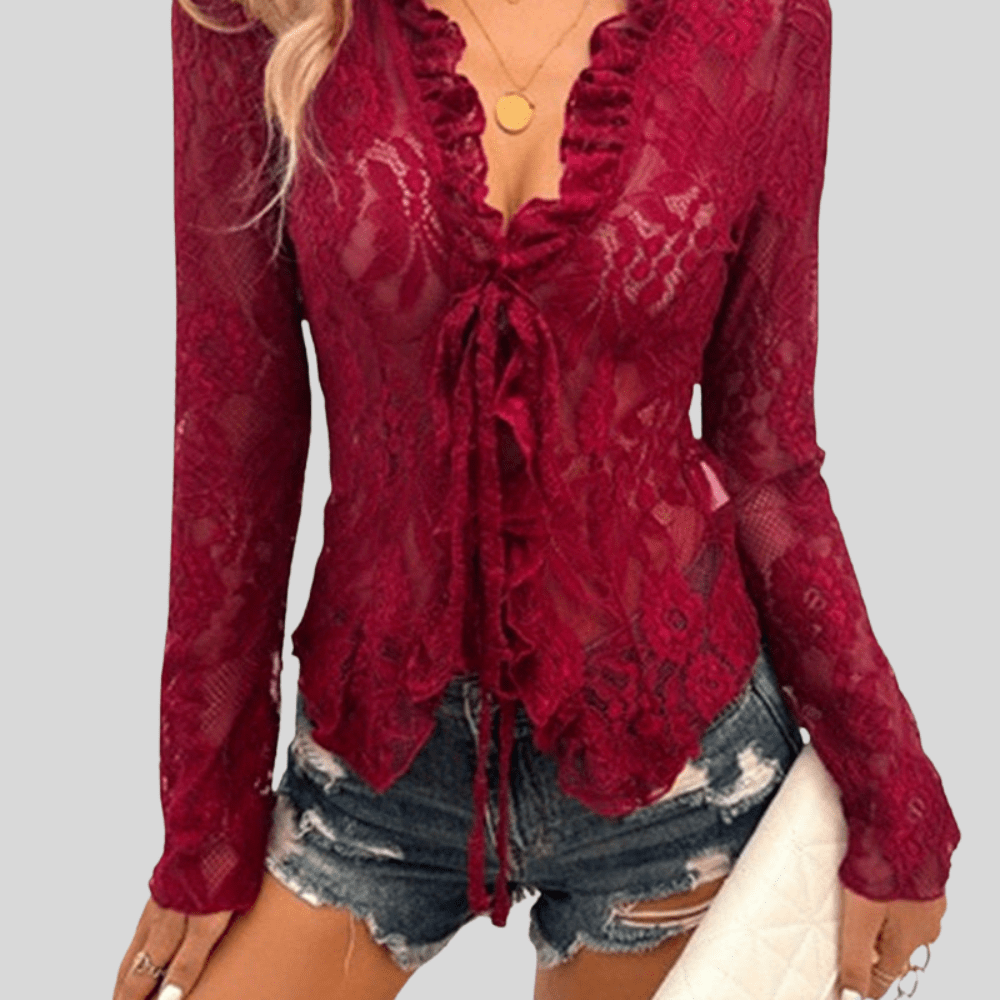 Icy Lace Tie Front Blouse