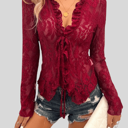 Icy Lace Tie Front Blouse