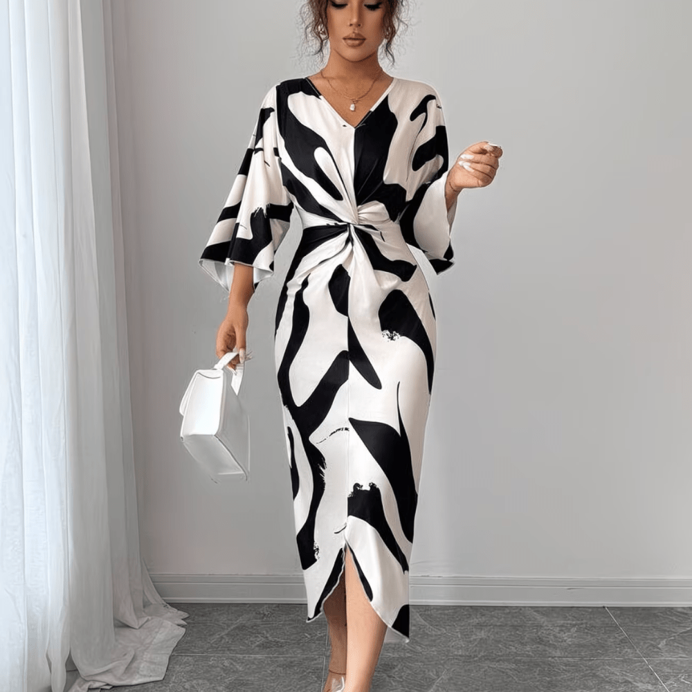 Sculpted Print Twist Midi Dress