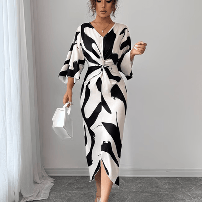 Sculpted Print Twist Midi Dress