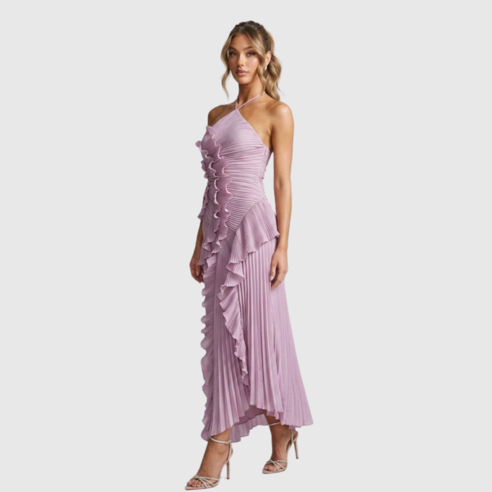 Halter Neck Pleated Midi Dress