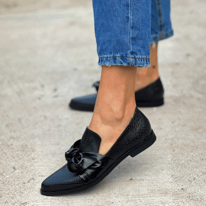 Polished Leather Bow Loafers