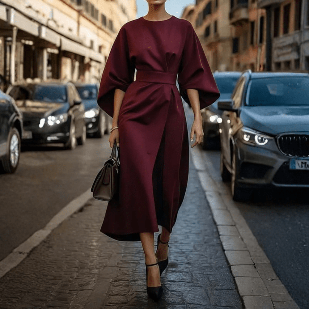 Chic Belted Lantern Sleeve Dress
