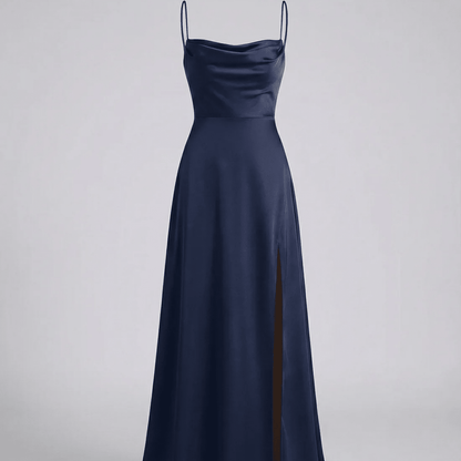 Elegant Cowl Neck Split Maxi Dress