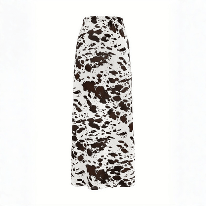 Autumnal Cow Print Midi Skirt