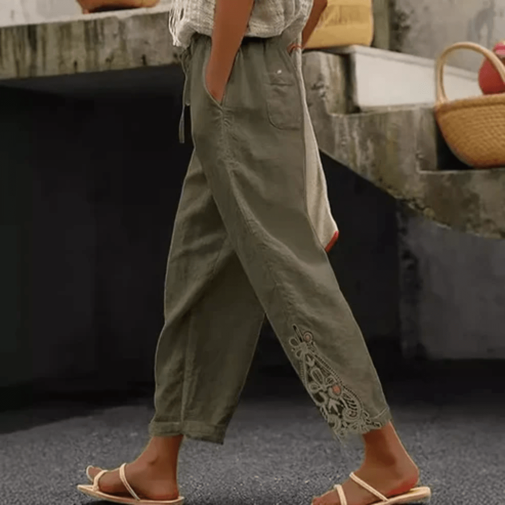 Breezy Lace Trim Cropped Pants