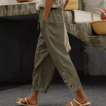 Breezy Lace Trim Cropped Pants
