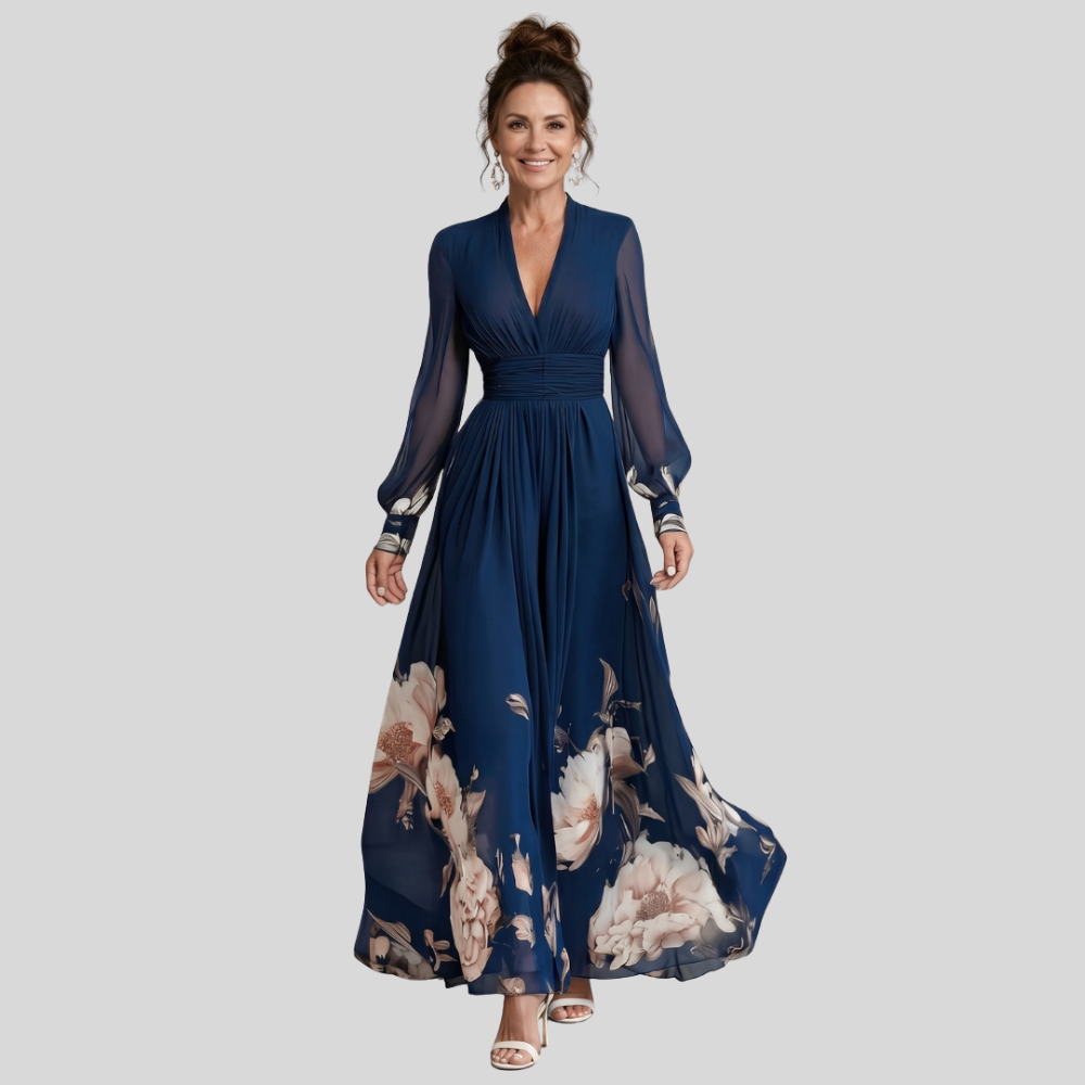Pleated Sheer Sleeve Maxi Dress