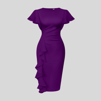 Elegant Ruffle Slim Midi Evening Dress