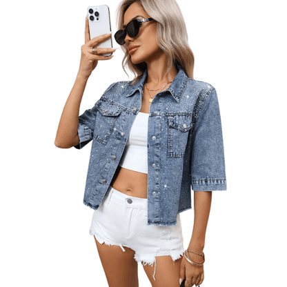 Gleaming Denim Rhinestone Jacket