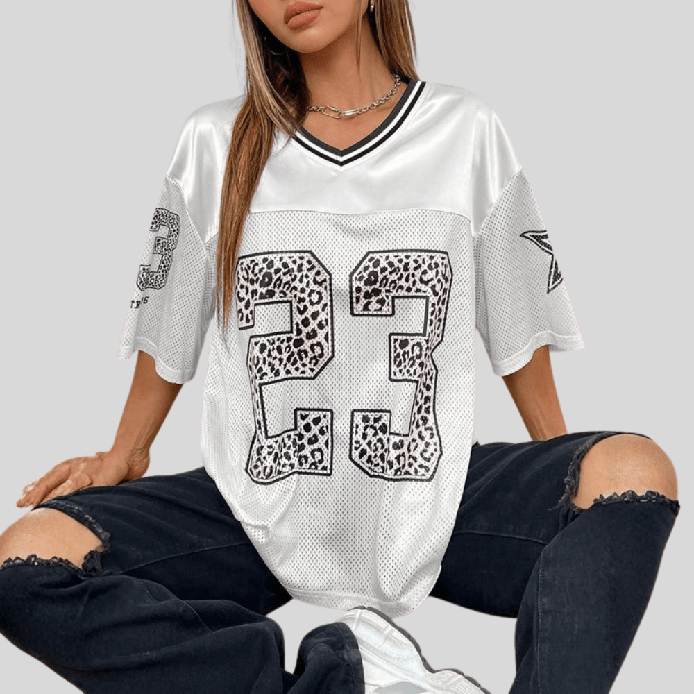 Oversized Animal Print V-Neck Top