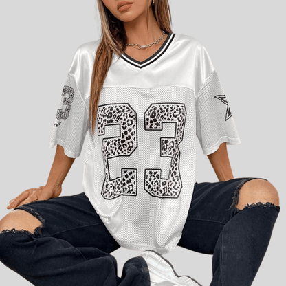 Oversized Animal Print V-Neck Top